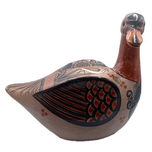 Very Large Hand-Painted 1960s Tonala Mexican Pottery Clay Duck 14.5" X 12" X 9" - Picture 7 of 16